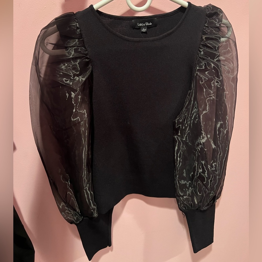 Lea & Viola Black Organza Sleeve Top